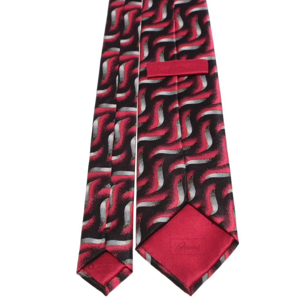 Brioni NWOT Neck Tie in Red / Black / Silver Abstract Print 100% Silk